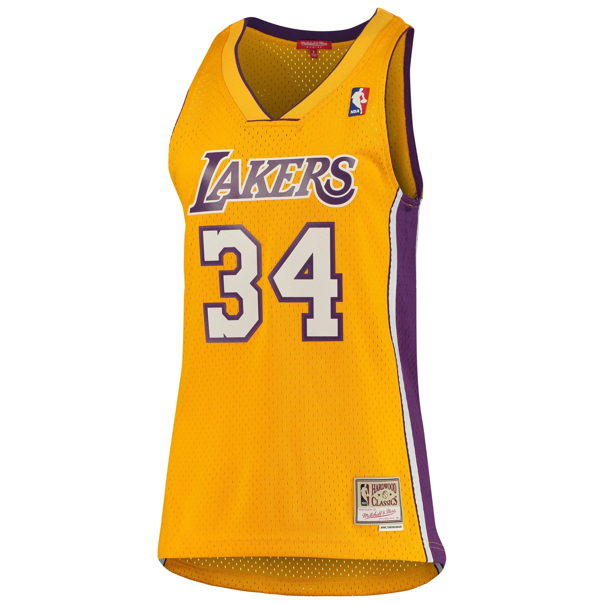 Women's Mitchell & Ness Shaquille O'Neal Gold Los Angeles Lakers 1999-00 Hardwood Classics Swingman Jersey
