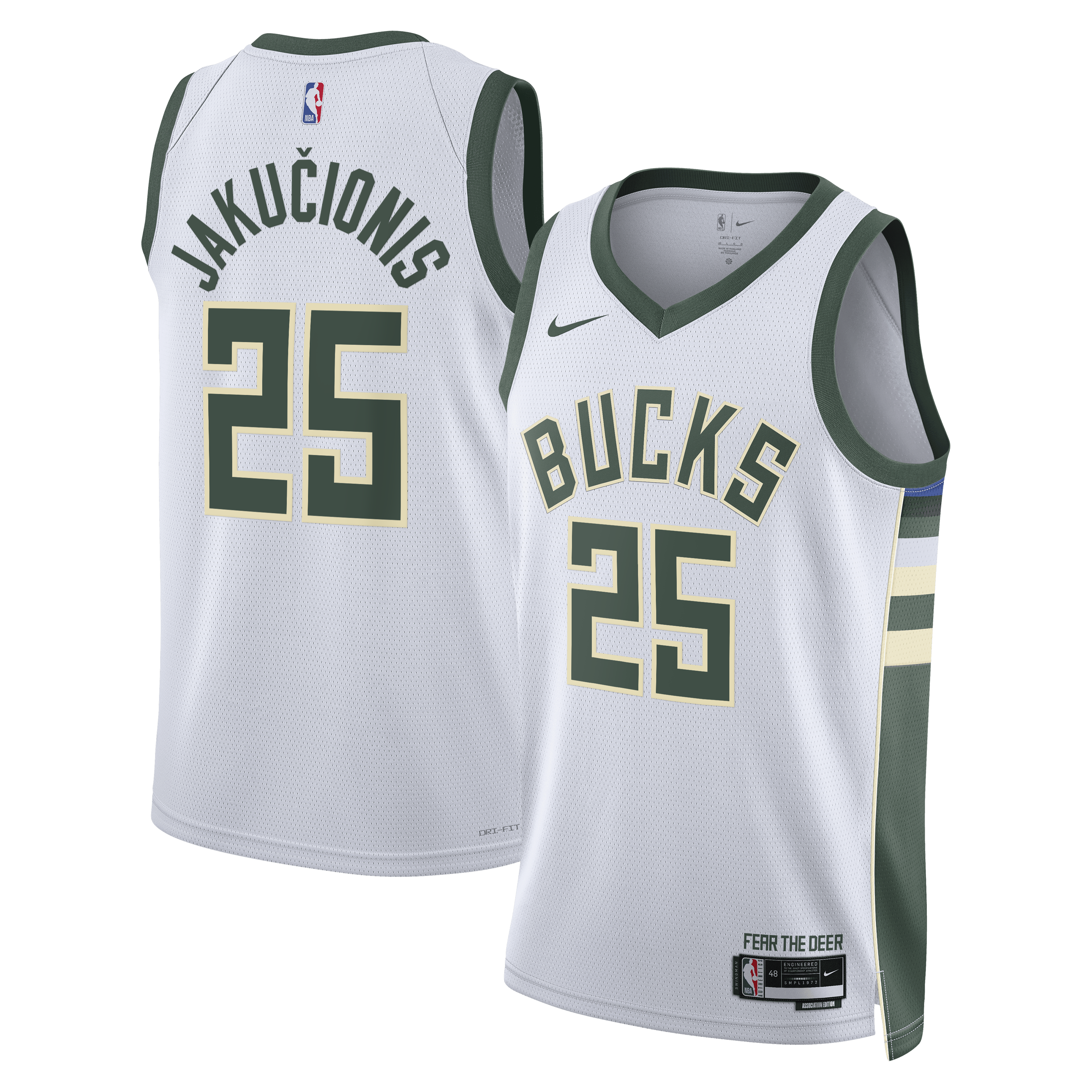 Milwaukee Bucks Nike Association Edition Swingman Jersey - White - Kasparas Jakučionis - Unisex