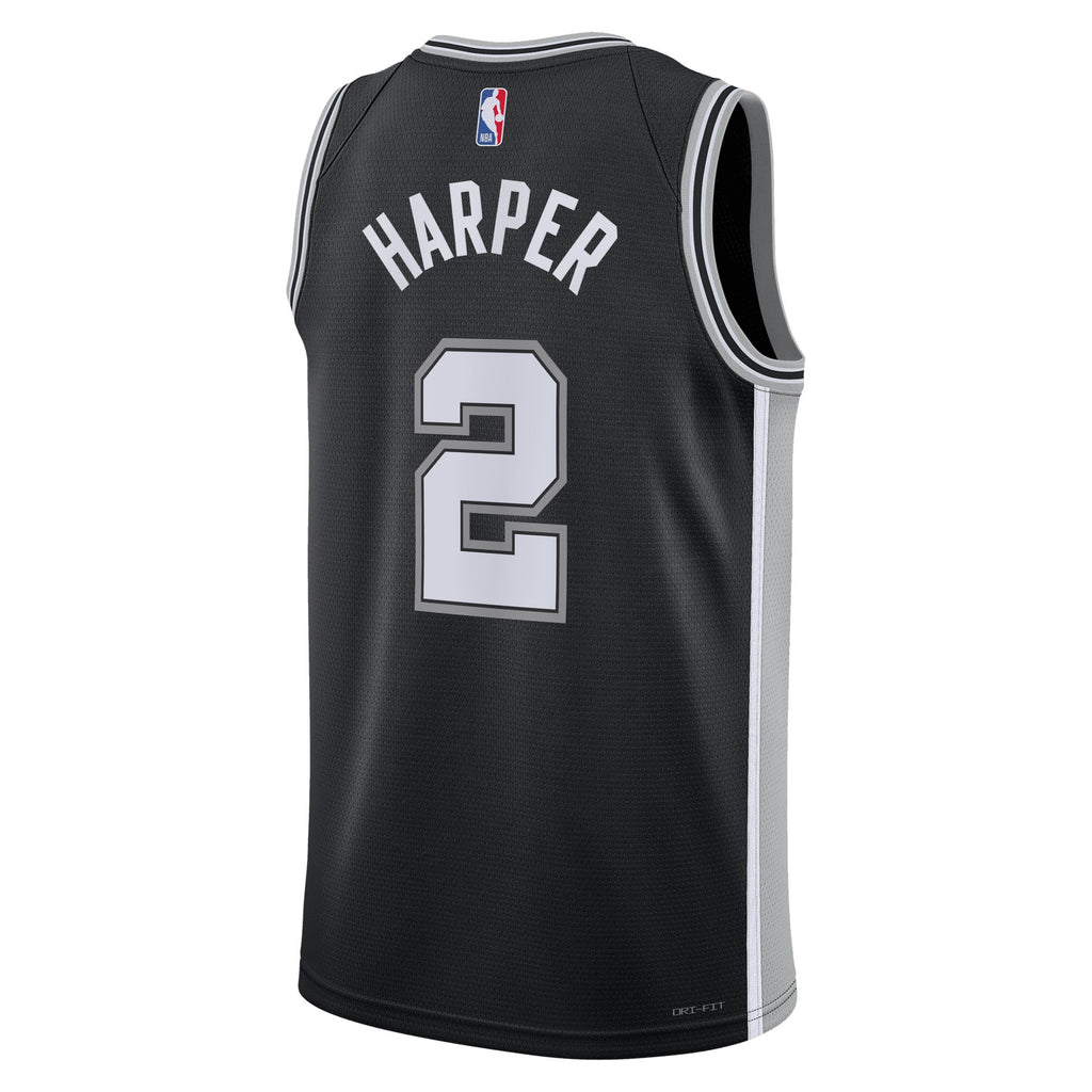San Antonio Spurs Nike Icon Edition Swingman Jersey NBA 2025 First Round Draft Pick - Black - Dylan Harper - Unisex