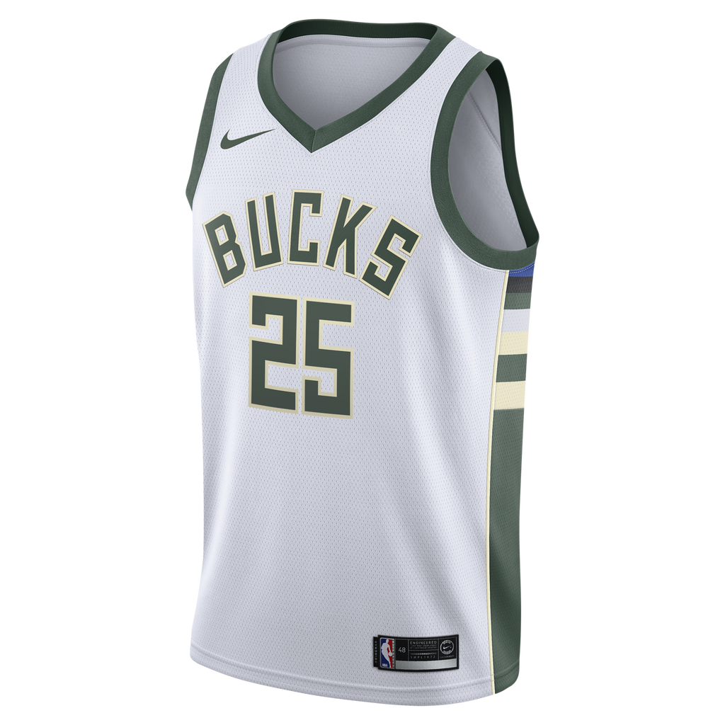 Milwaukee Bucks Nike Association Edition Swingman Jersey - White - Kasparas Jakučionis - Youth