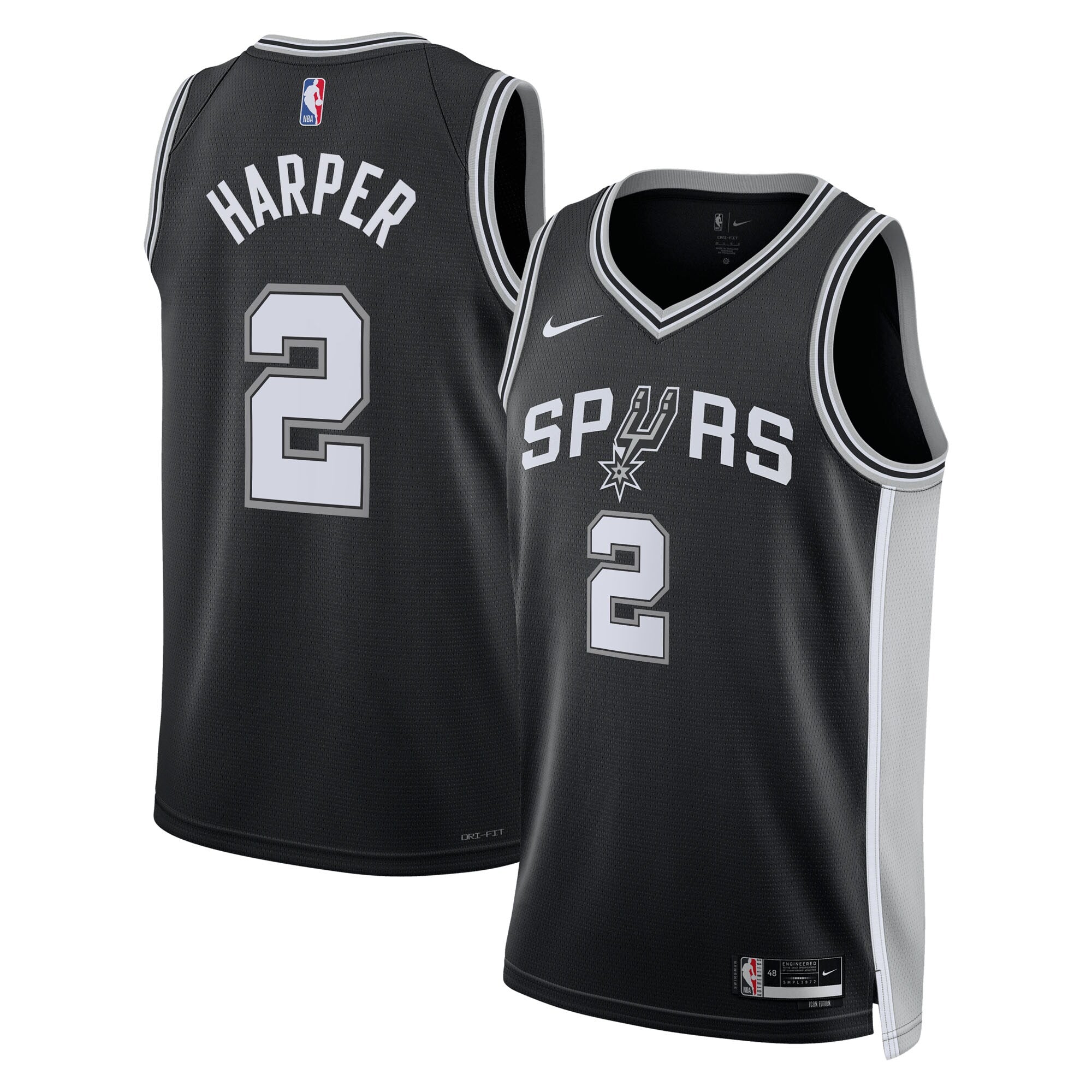 San Antonio Spurs Nike Icon Edition Swingman Jersey NBA 2025 First Round Draft Pick - Black - Dylan Harper - Unisex