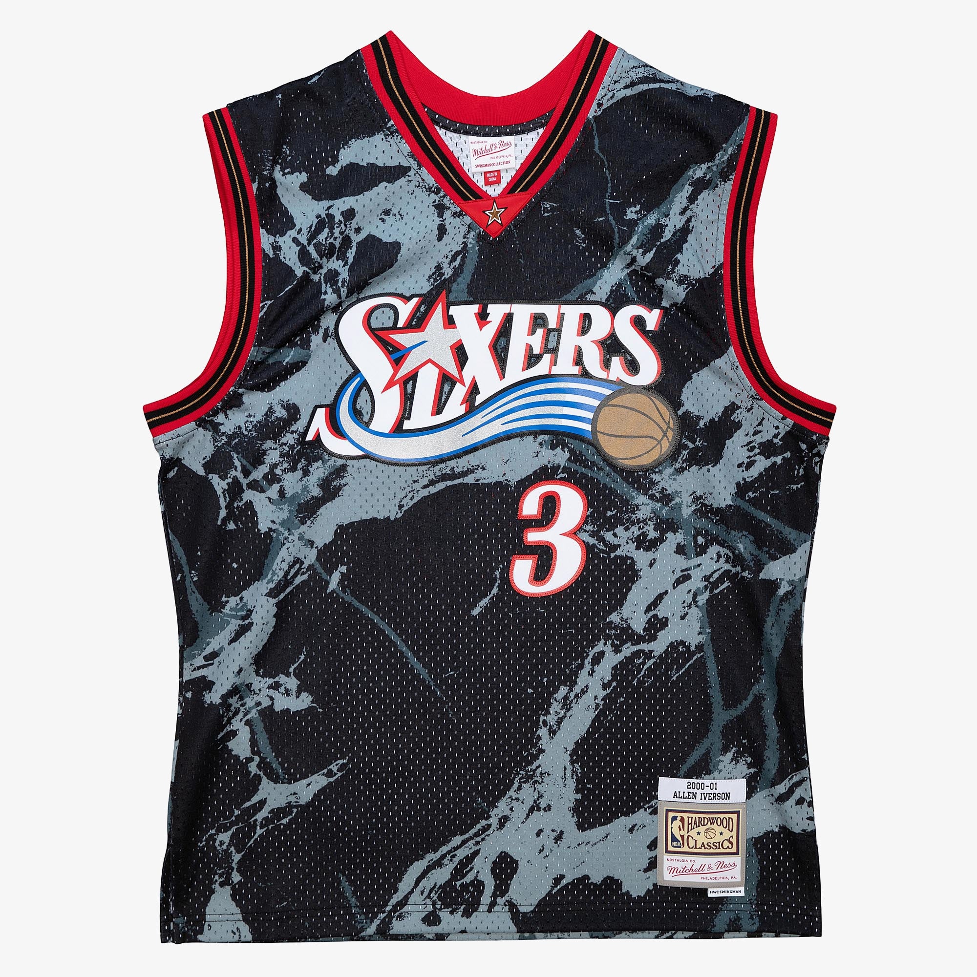 Philadelphia 76ers Mitchell & Ness Allen Iverson 2000 Team Marble Swingman Jersey - Black